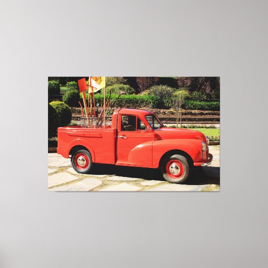 Red Morris Minor pick-up truck Canvas Afdruk (Voorkant)