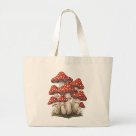 Red Mushroom Cluster Graphic Art Retro Cottagecore Grote Tote Bag