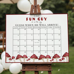 Red Mushroom Fun Guy Baby shower Vervaldatum Kalen Poster