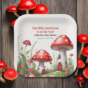 Red Mushroom Fungi Woodland Baby shower Papieren Bordje
