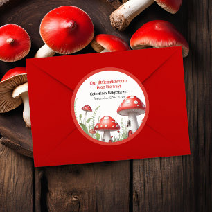 Red Mushroom Fungi Woodland Baby shower Ronde Sticker