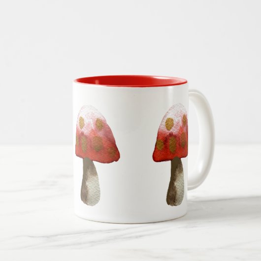 Red Mushroom Toadstool magie Tweekleurige Koffiemok (Voorkant rechts)