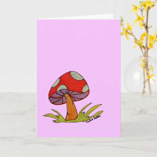 Red Mushroom with purple background Kaart (Gele Bloem)