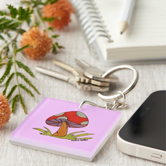 Red Mushroom with purple background Sleutelhanger (Voorkant Rechts)