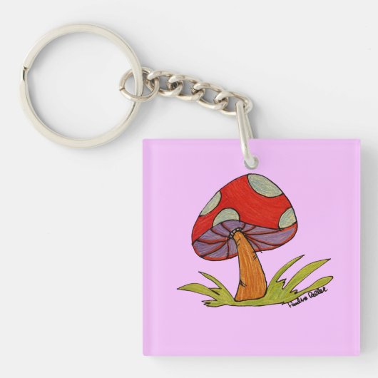 Red Mushroom with purple background Sleutelhanger (voorkant)
