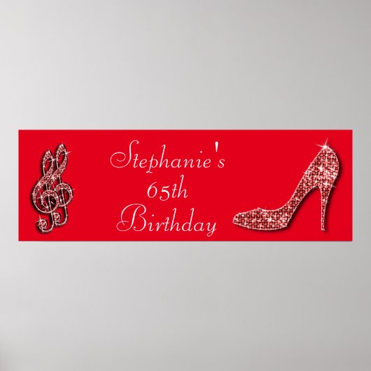 Red Music Note en Stiletto 65th Birthday Poster (Voorkant)