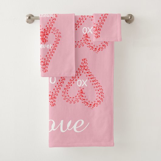 Red Musical Hearts Roze Badhanddoek Set Bad Handdoek (Insitu)