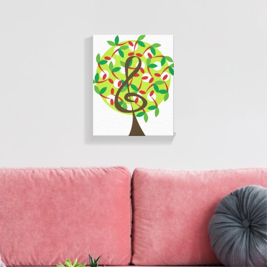 Red Musical Note Tree Whimsical Nursery Wall Art Canvas Afdruk (Insitu (Woonkamer))