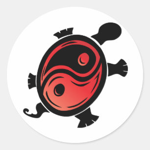 Red-n-Black-Yin-Yang-Turtle Ronde Sticker
