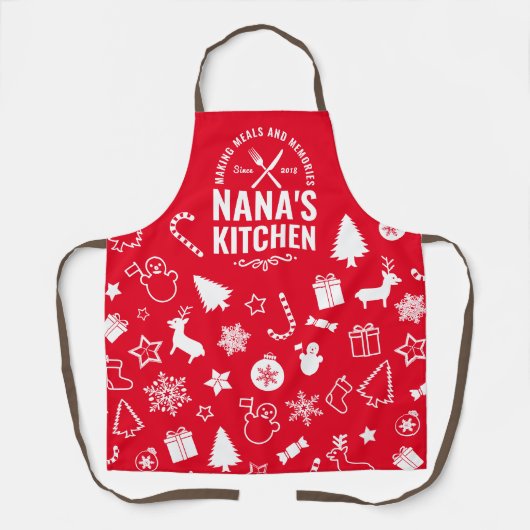 Red Nana Kitchen Grandmas kerstcadeau voor kerstca Schort (Voorkant)