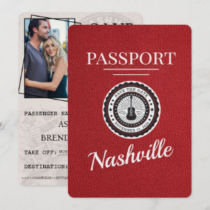 Red Nashville Passport Bewaar de datum Save The Date