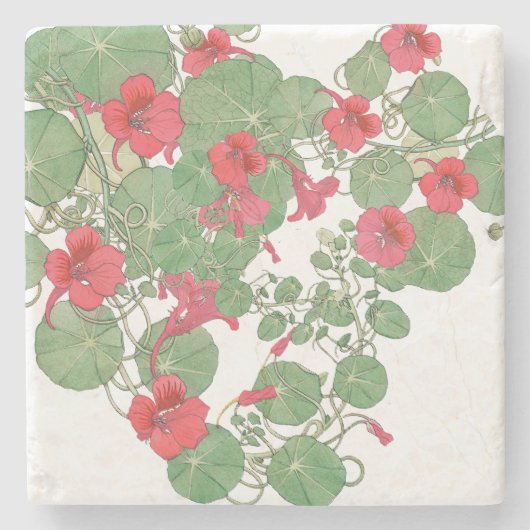 Red Nasturtia | Antiek lithograaf 1896 Stenen Onderzetter (Voorkant)