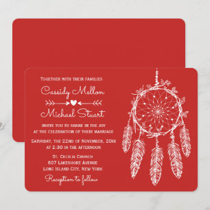 Red Native American Dream Catcher Boho Wedding Kaart