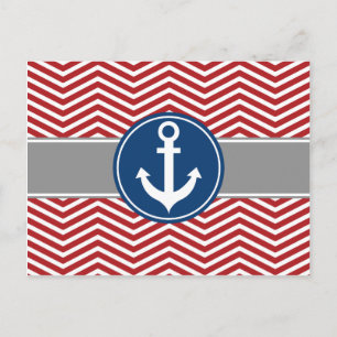 Red Nautical Anchor Chevron Briefkaart
