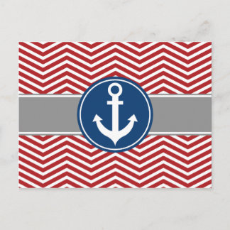 Red Nautical Anchor Chevron Briefkaart