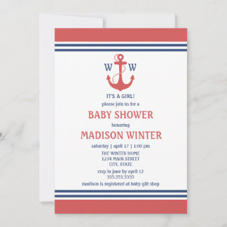 Red Nautical Baby Shower Invitaties Kaart