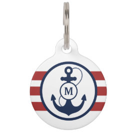 Red Nautical Monogram Huisdierpenning