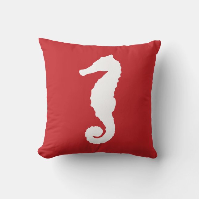 Red Nautical Seahorse Kussen (Voorkant)