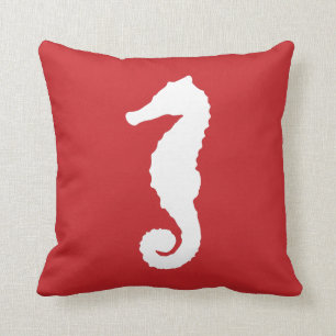 Red Nautical Seahorse Kussen