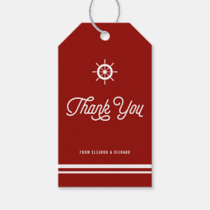 Red Nautical Thank You Script met Helm Cadeaulabel