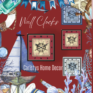 Red Nautical Thema Vierkante Klok