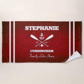 Red Nautical Theme Striped Beach Towel Strandlaken (Voorkant)