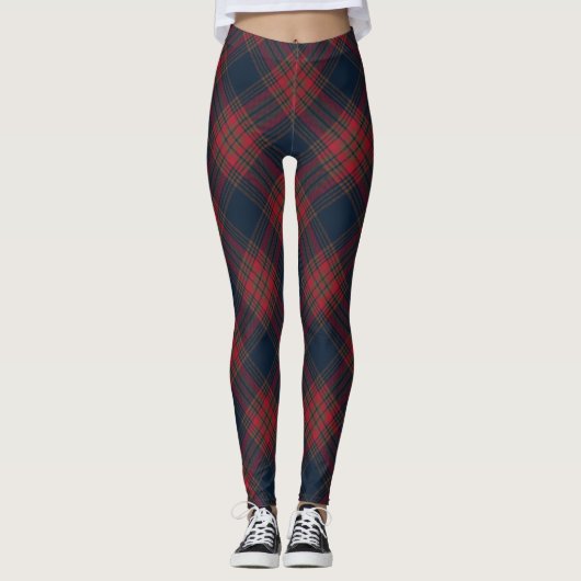 Red Navy Blue Argyle Tartan Patroon Leggings (Voorkant)