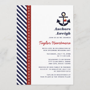 Red Navy Blue Nautical Bridal Shower Invitations Kaart