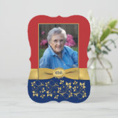 Red, Navy, Gold 65th Photo Anniversaire Invitation (Debout devant)