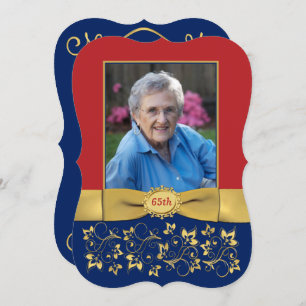 Red, Navy, Gold 65th Photo Anniversaire Invitation