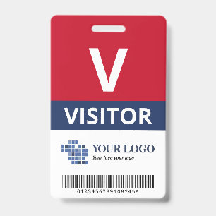 Red Navy Voeg uw Logo & barcode bezoeker toe Badge