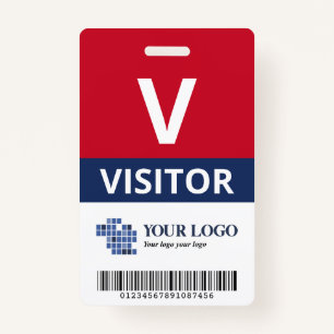 Red Navy Voeg uw Logo & barcode bezoeker toe Badge