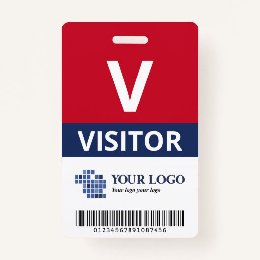 Red Navy Voeg uw Logo & barcode bezoeker toe Badge (Voorkant)