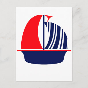 Red Navy White Sail Boat Briefkaart