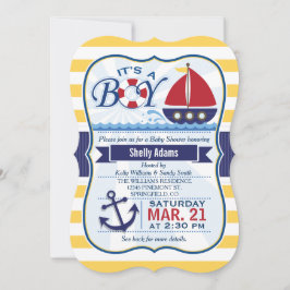 Red, Navy, & Yellow Nautical Sailboat Baby shower Kaart