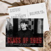 Red Neon Class of 2022 Photo Graduation Party Uitnodiging Briefkaart