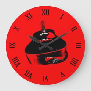 Red Neon Guitar Music Instrument Grote Klok