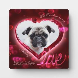 Red Neon Hearts & Love, Custom Pet Photo - Square Fotoplaat