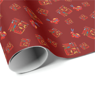 Red New Year 福 voor het zegenen van Rabbit Wrappin Cadeaupapier