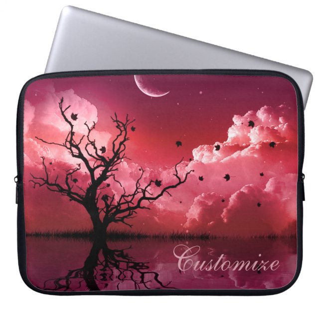 Red Night Sky reflecteert Schilderachtig laptophoe Laptop Sleeve (Voorkant)