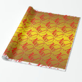 Red Noel op Gold kerstwrapppapier Cadeaupapier (Uitgerold)