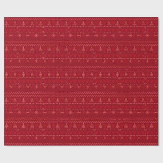 Red Nordic Fair Isle Christmas Wrapping Paper Cadeaupapier (Vlak)