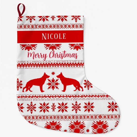 Red Nordic German Shepherd Dog Christmas Grote Kerstsok (Voorkant)
