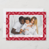 Red Nordic Snowflake Pattern Foto Feestdagenkaart (Voorkant)