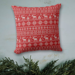 Red Nordic Style Moose Pattern Kerstmis Kussen