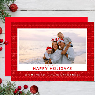 Red Nordic Sweater Motif Carte photo de vacances