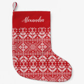 Red Nordic Sweater Pattern Personalized Kleine Kerstsok (Voorkant)