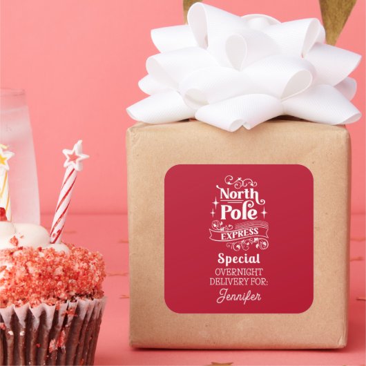 Red North Pole Special OVERNGHT DELIVERING FOR NAM Vierkante Sticker (Feest)