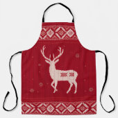 Red Norwegian Knit with Deer, Apron Schort (Voorkant)
