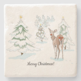 Red Nose Deer in de Snowy Wood Holiday Stenen Onderzetter